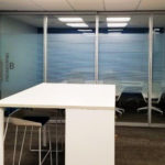 White Frosted Stripes Horizontal Privacy film installed on conference room glass