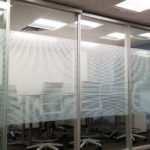 Conference room glass with standard vinyl with horizontal frosted stripes