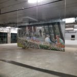 Hanging Fabric Print used for Real Estate leasing in large empty industrial space