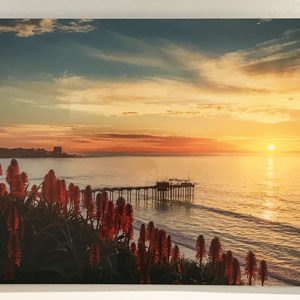 Acrylic Print depicting sunset overlooking La Jolla coastline and Scripps Institute of Oceanography Pier.