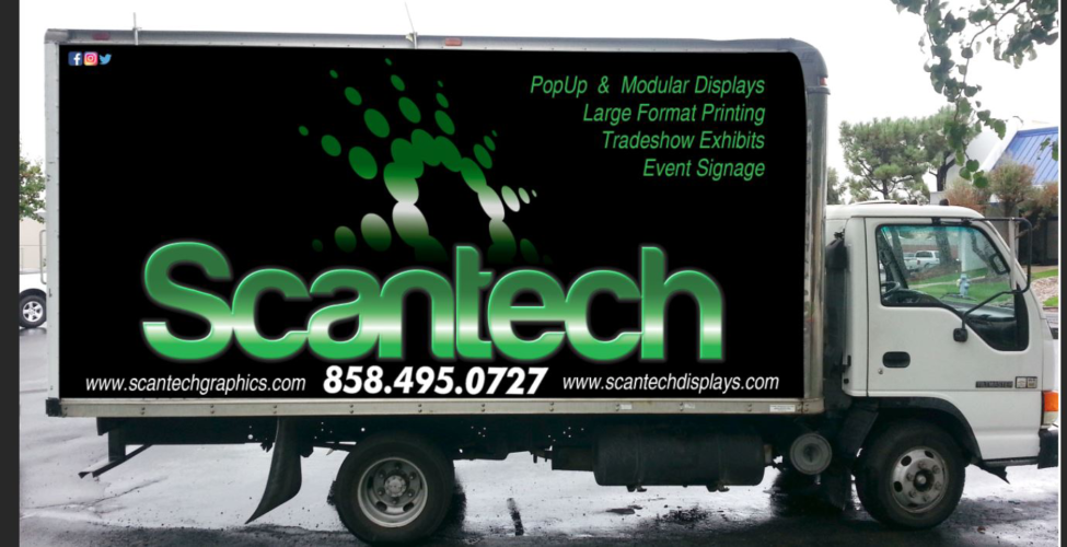 Scantech Logo printed on Vehicle Wrap and displayed on box truck
