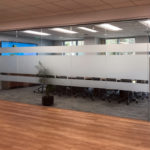 Frosted effect Window Privacy translucent film in bold horizontal stripe pattern