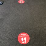 Floor Graphics - Social Distancing rug stickers printed for San Diego Blood Bank