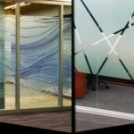 examples of frosted privacy film and translucent color printed film on interior office windows