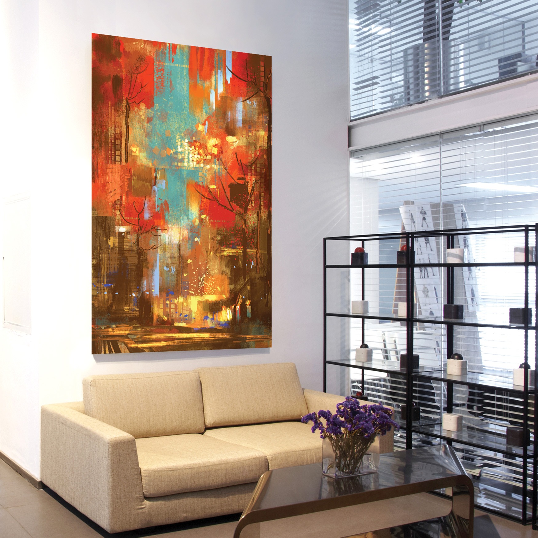 large scale Dye Sublimation printed metal artwork on modern living room wall